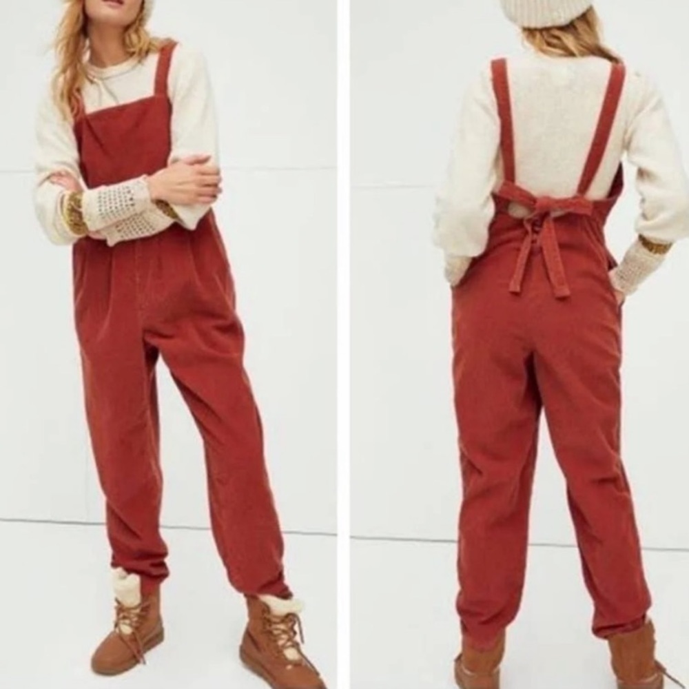 NWT Free People Josephine Corduroy Overalls Terra Cotta Large